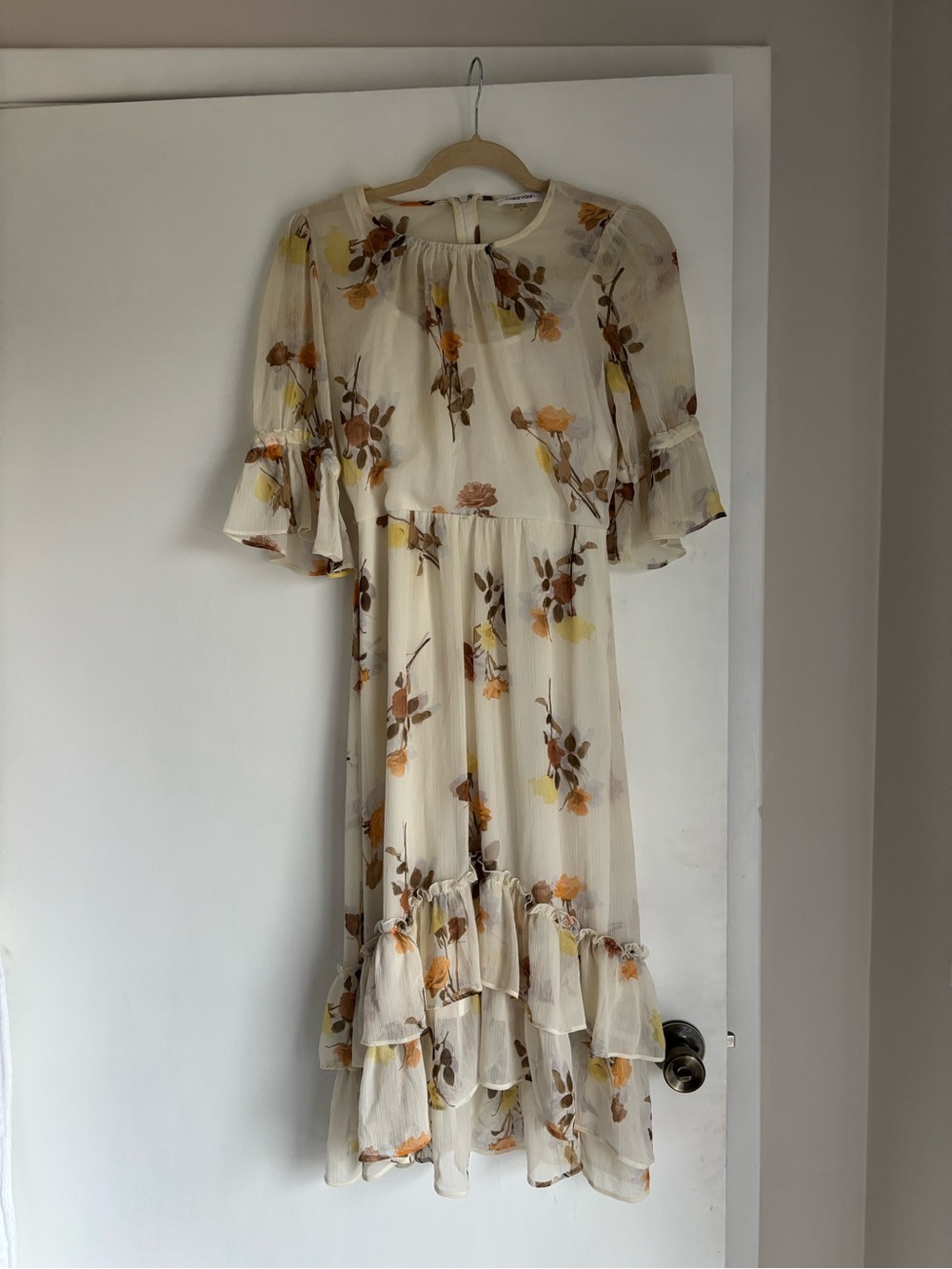 Calvin Klein Cream Floral Maxi Dress with Yellow & Brown Blooms